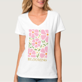 Abstracte speelse roze bloemen t-shirt