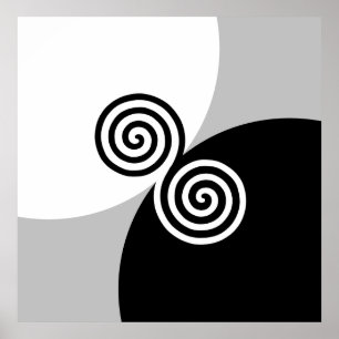 Abstracte spiraal cirkels op zwart grijs en wit poster