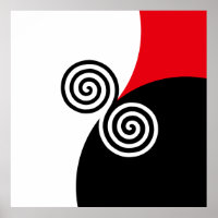 Abstracte spiraal cirkels op zwart rood en wit