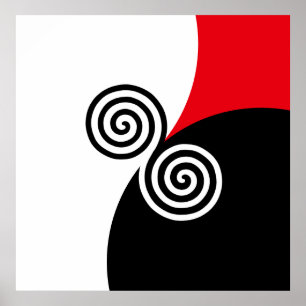 Abstracte spiraal cirkels op zwart rood en wit poster