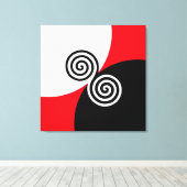 Abstracte spiraalcirkels op zwart-wit canvas afdruk (Insitu (Houten vloer))