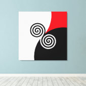 Abstracte spiraalcirkels op zwart-wit canvas afdruk (Insitu (Houten vloer))