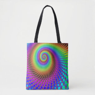 Abstracte Spiraalvormige Fractal - gekleurd neon Draagtas