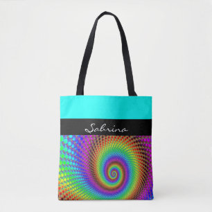 Abstracte Spiraalvormige Fractal - gekleurd neon Tote Bag