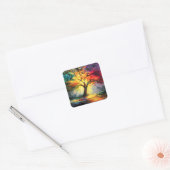 Abstracte Spirituele Natuur Levensboom Vierkante Sticker (Envelop)