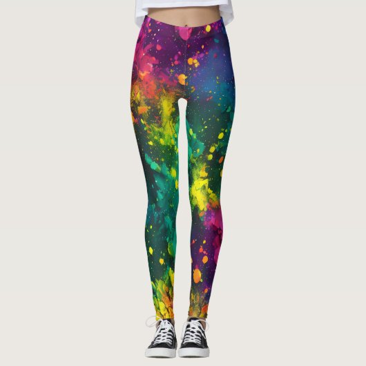 Abstracte Splatter Paint Rainbow, Cosmic Galaxy ar Leggings (Voorkant)