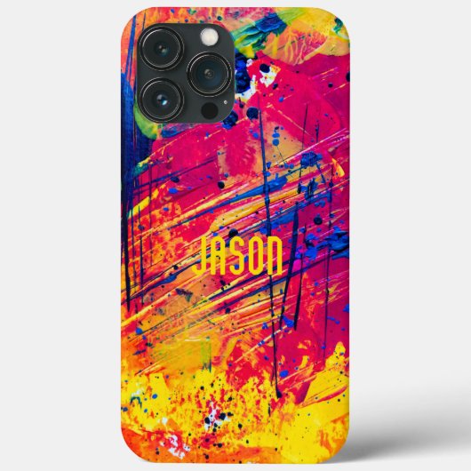Abstracte Spletters Geel, Hete Roze, Blauw Aangepa Case-Mate iPhone Case (Achterkant)