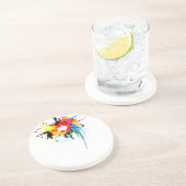 Abstracte Spletters van Wilde Parrot Paint Zandsteen Onderzetter (Zijkant)