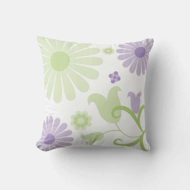 Abstracte Spring Green Lavendel Funky Bloemen Kussen (Voorkant)