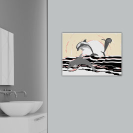 Abstracte springende dolfijnen in de oceaan bij zo poster