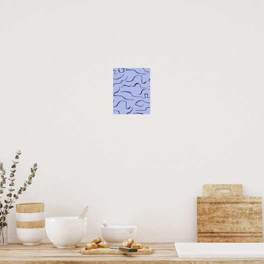 Abstracte Squiggly Line Art - Blauwe achtergrond Poster (Keuken)