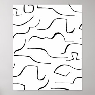Abstracte Squiggly Line Art - Witte achtergrond Poster
