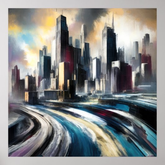 Abstracte Stadsbouw Hard Pastel Drawing IV Poster (Voorkant)