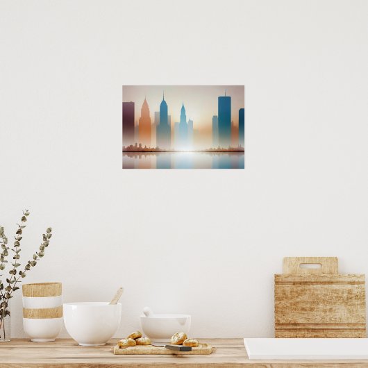 Abstracte stadsgezicht Moderne architectuur achter Poster (Keuken)