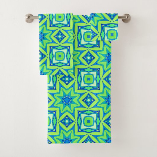 Abstracte Star Geometric - Lime Green en Blue Bad Handdoek (Insitu)