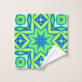 Abstracte Star Geometric - Lime Green en Blue Bad Handdoek (Wasdoekje)