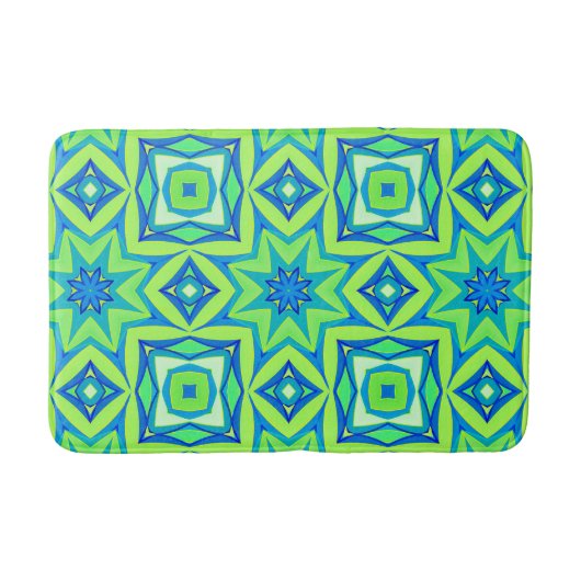 Abstracte Star Geometric - Lime Green en Blue Badmat (Voorkant)