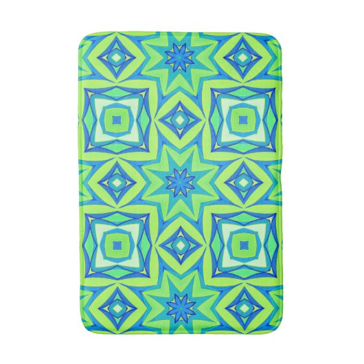 Abstracte Star Geometric - Lime Green en Blue Badmat (Voorkant Verticaal)