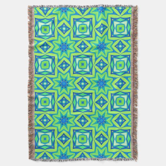 Abstracte Star Geometric - Lime Green en Blue Deken (Voorkant Verticaal)
