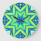 Abstracte Star Geometric - Lime Green en Blue Grote Klok (Voorkant)