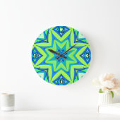 Abstracte Star Geometric - Lime Green en Blue Grote Klok (Huis)