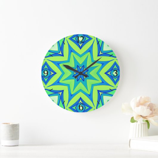 Abstracte Star Geometric - Lime Green en Blue Grote Klok (Huis)