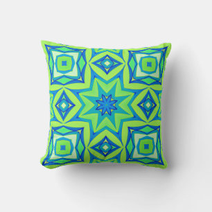 Abstracte Star Geometric - Lime Green en Blue Kussen
