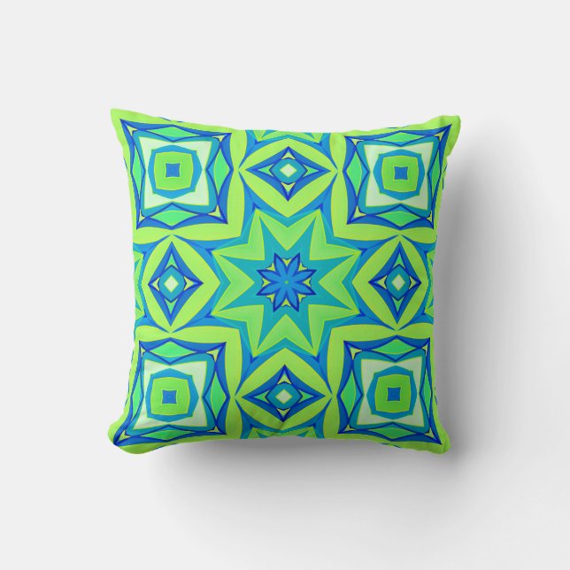 Abstracte Star Geometric - Lime Green en Blue Kussen (Voorkant)
