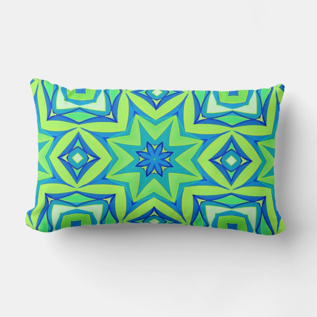Abstracte Star Geometric - Lime Green en Blue Kussen (Voorkant)