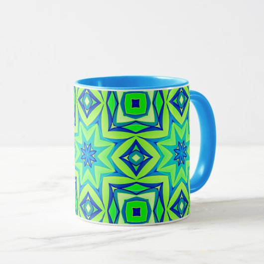 Abstracte Star Geometric - Lime Green en Blue Mok (Voorkant rechts)
