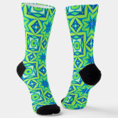 Abstracte Star Geometric - Lime Green en Blue Sokken (Gebogen)