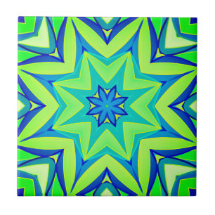 Abstracte Star Geometric - Lime Green en Blue Tegeltje