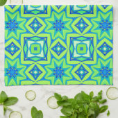 Abstracte Star Geometric - Lime Green en Blue Theedoek (Gevouwen)