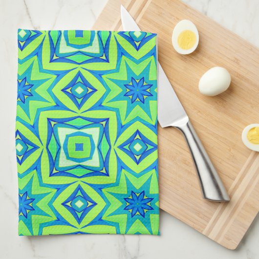 Abstracte Star Geometric - Lime Green en Blue Theedoek (Quarter Fold)
