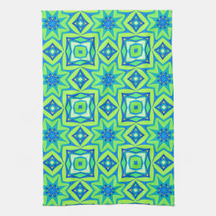 Abstracte Star Geometric - Lime Green en Blue Theedoek