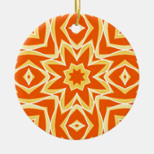 Abstracte Star Geometric - Oranje en Gold Keramisch Ornament