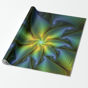 Abstracte Star, glimmende Blauwe Groene Golden Fra Cadeaupapier