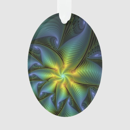 Abstracte Star, glimmende Blauwe Groene Golden Fra Ornament (voorkant)