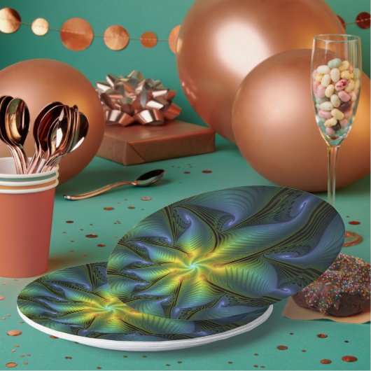 Abstracte Star, glimmende Blauwe Groene Golden Fra Papieren Bordje (Multi)