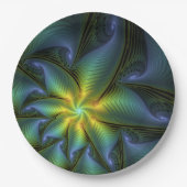 Abstracte Star, glimmende Blauwe Groene Golden Fra Papieren Bordje (Voorkant)