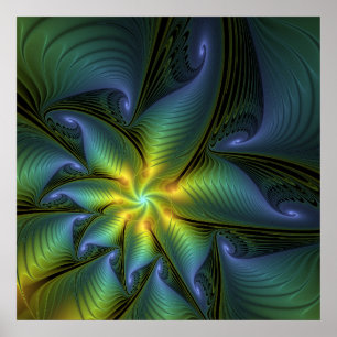 Abstracte Star, glimmende Blauwe Groene Golden Fra Poster