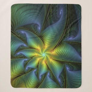 Abstracte Star, glimmende Blauwe Groene Golden Fra Sherpa Deken