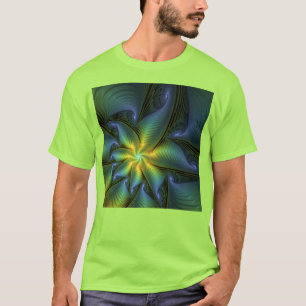 Abstracte Star, glimmende Blauwe Groene Golden Fra T-shirt