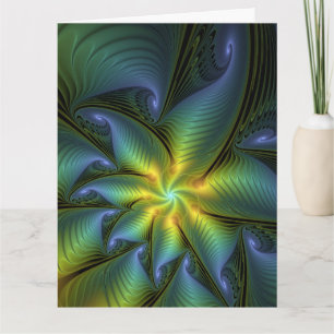 Abstracte ster, glanzende blauwe groene gouden fra bedankkaart