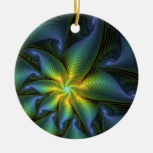Abstracte ster, glanzende blauwe groene gouden fra keramisch ornament