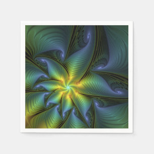 Abstracte ster, glanzende blauwe groene gouden fra servet