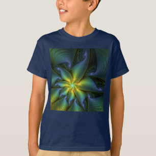 Abstracte ster, glanzende blauwe groene gouden fra t-shirt