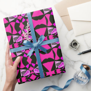 Abstracte sterren en strepen: roze zwart cadeaupapier