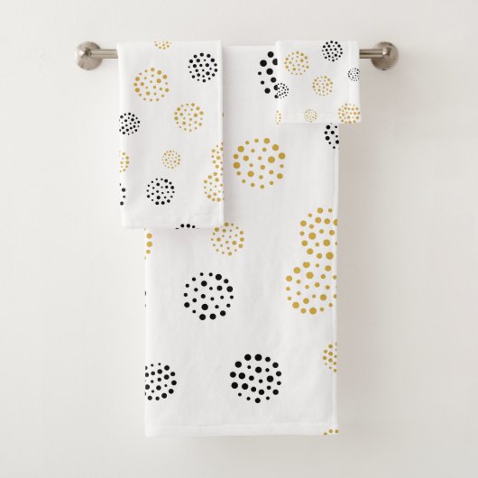 Abstracte stippen voor zwart en goud bad handdoek (Insitu)