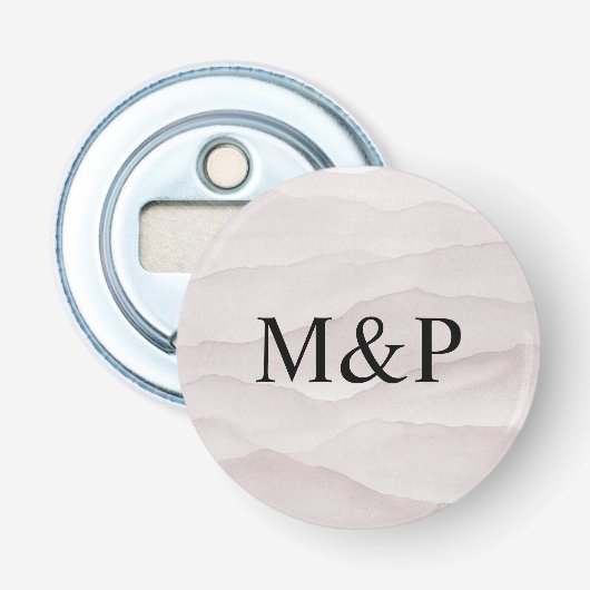 Abstracte stoffige roos bruiloft monogrammen button flesopener (Voorkant)